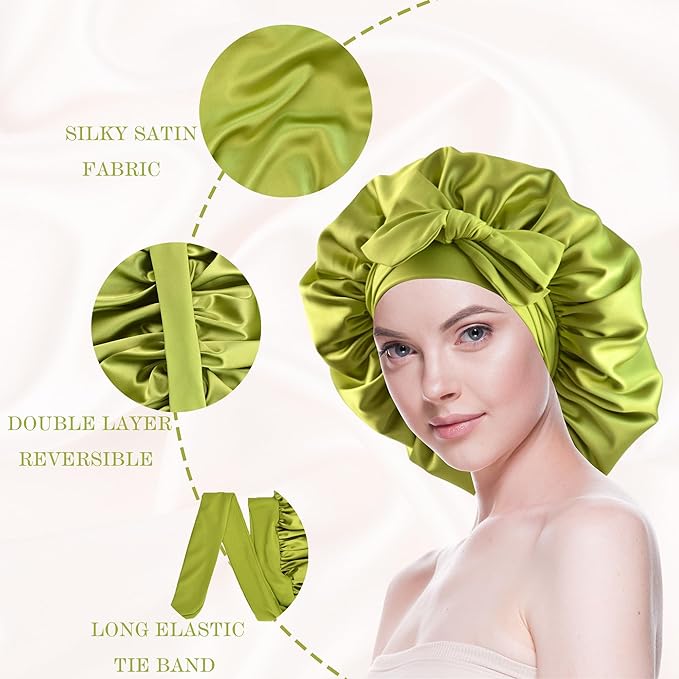 Silk Bonnet for Sleeping Women Satin Bonnet Double Layer Night Sleep Cap with Elastic Tie Band for Curly Natural Hair