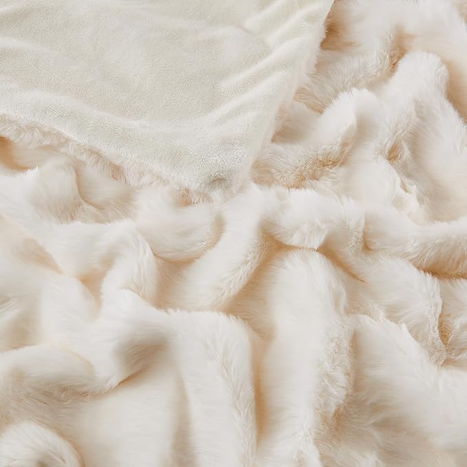 Fluffy Blanket for Couch Soft Luxury Faux Rabbit Fur Throw Blanket Cozy Fuzzy Plush Bubble Thick Warm Decorative Throw for Bed, Sofa (Twin Size 60''x80'', Cream White)