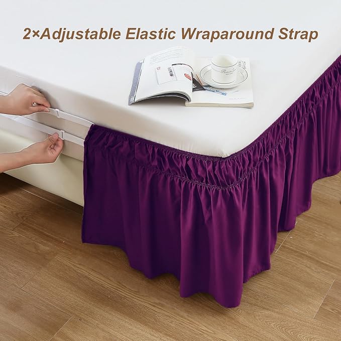 MEILA Queen Bed Skirt, Wrap Around Ruffle Bed Skit for Queen Beds with 16 inch Drop, Elastic Dust Ruffles Easy Fit Wrinkle & Fade Resistant, Purple