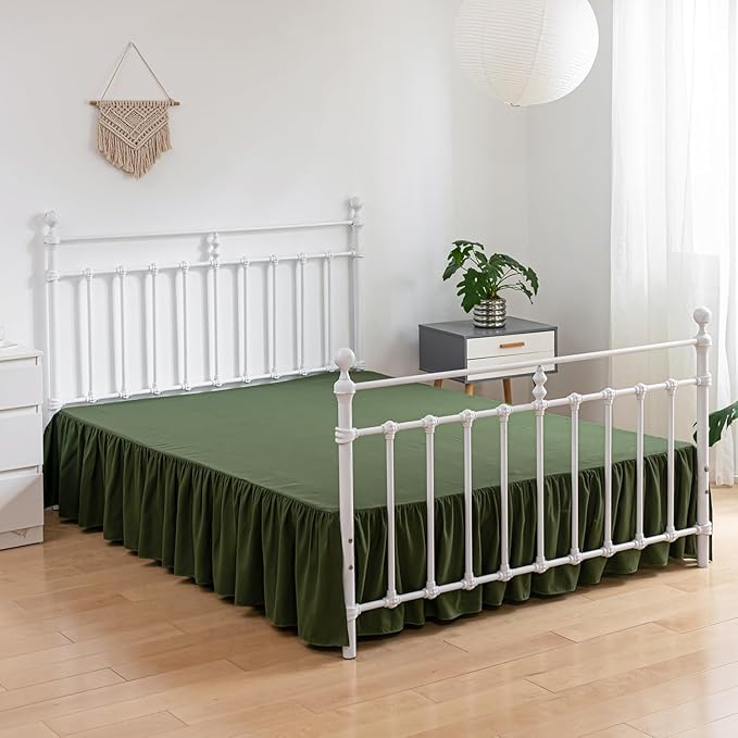Bed Skirt Full Size Ruffled Bed Skirts with Split Corners, 16 Inch Drop Dust Ruffle Bed Skirt with Platform, Green, Full - 16" Drop