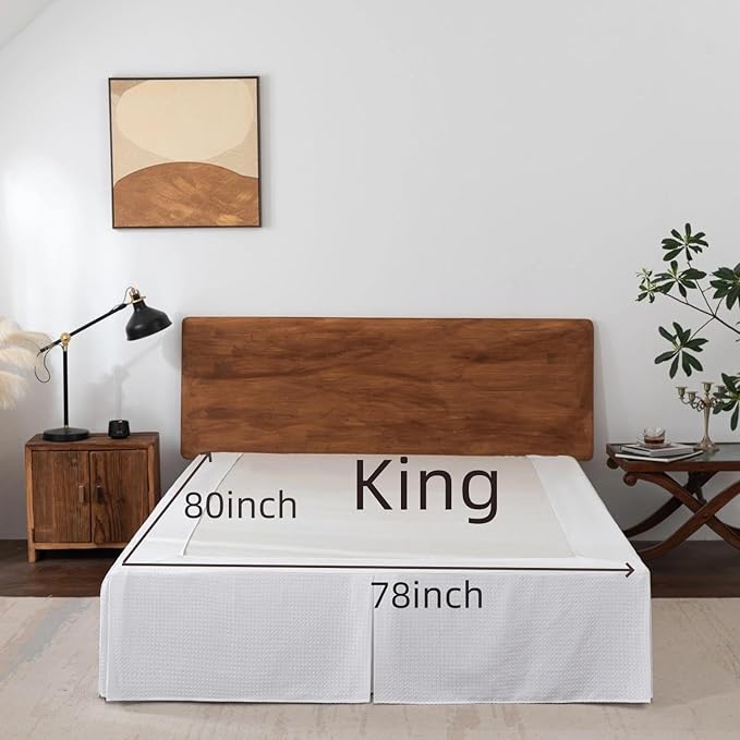 King Bed Skirt, Wrap Around Bed Skirt with Pleated Corner, 16 Inch Drop Pleated Waffle Weave Bedskirts, Anti-Slip, Microfiber, White, 16'' King