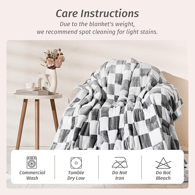 Wemore Flannel Fleece Weighted Blanket for Adult Queen Size 20 lbs, Dual Sided Luxurious Checkerboard Grid Heavy Blankets, Ultra Soft Throw Blanket, Plaid Grey, 60 x 80 inches
