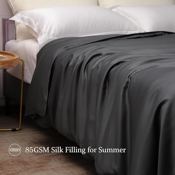 CUDDLE DREAMS Lightweight Silk Filled Comforter for Summer, Detachable Tencel Duvet Cover for Easy Care, Naturally Breathable (Steel Gray, King)