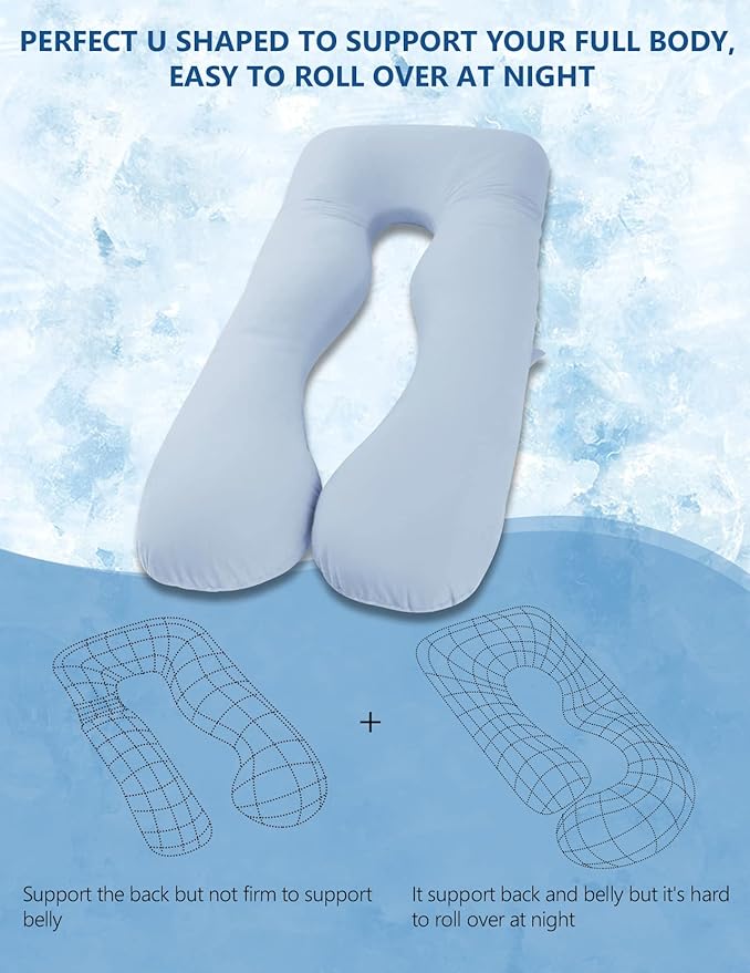 Meiz Pregnancy Pillow, Cooling Pregnancy Pillows for Sleeping, Maternity Pillow for Pregnant Women, Pregnancy Body Pillow with Cooling Jersey Cotton Cover, Blue
