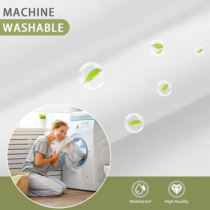 YellyHommy Waterproof Fabric Snap in Shower Curtain Liner Replacement with 2 Magnets 71" W x 61" L for 72" W x 81" L No Hook Shower Curtain - Removable & Detachable to Wash - White