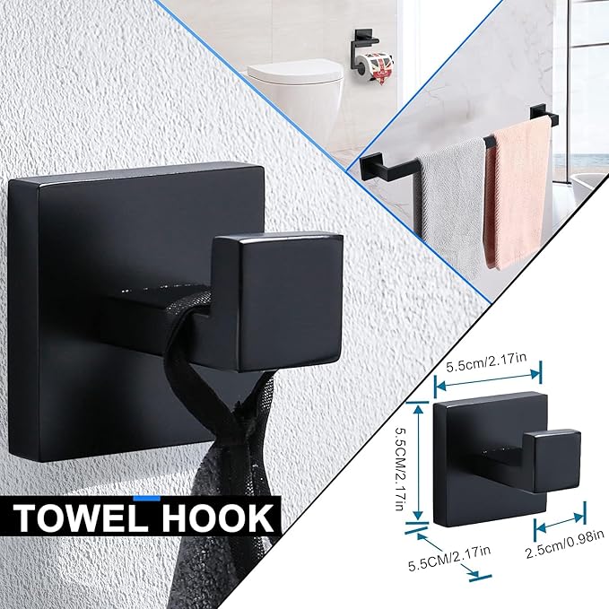 YACVCL 5 Pieces Black Bathroom Accessorie Set 23.6 Inch Towel Bar Set,SUS304Stainless Steel Bathroom Hardware Set,Wall Mounted Towel Holder Set for Bathroom