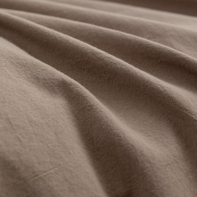 BESTOUCH Duvet Cover Set 100% Washed Cotton Linen Feel Super Soft Comfortable Chic Lightweight 2 PCs Home Bedding Set Solid Pine Bark Brown Twin/Twin XL