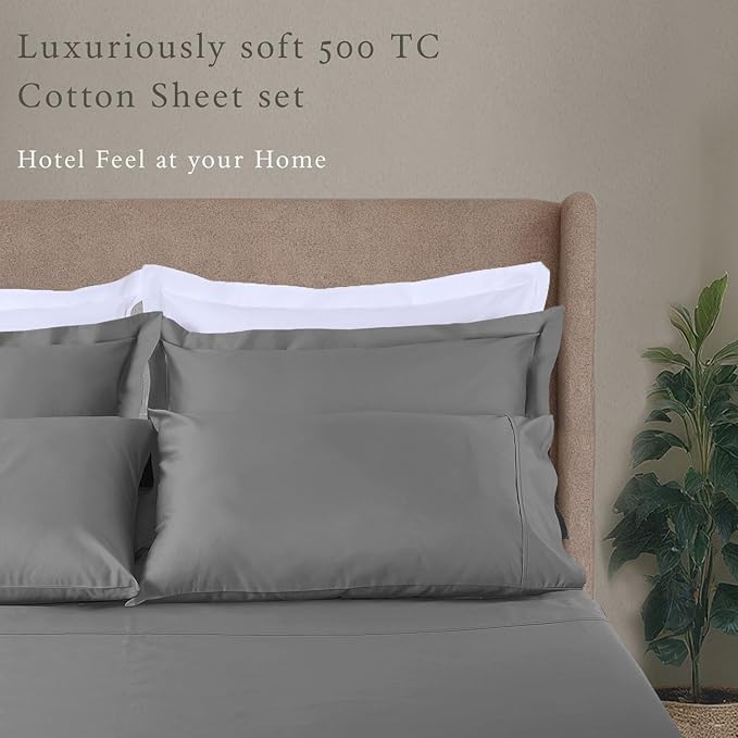 Threadmill - Hotel Luxury Sheets King Size 100% Cotton, 500 Thread Count Deep Pocket, Snug Fit, Soft & Crisp Cooling Hotel-Quality Bedsheets 4 Piece Set (King, Dark Grey)