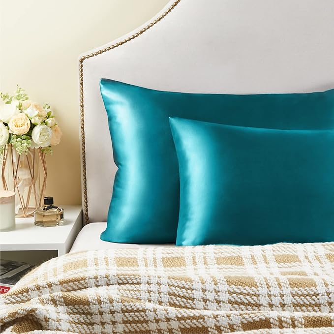 BEDELITE Satin Pillowcase for Hair and Skin, Super Soft and Cooling Similar to Silk Pillow Cases 2 Pack with Envelope Closure, Gift for Women Men(20"x36" King Size, Teal)
