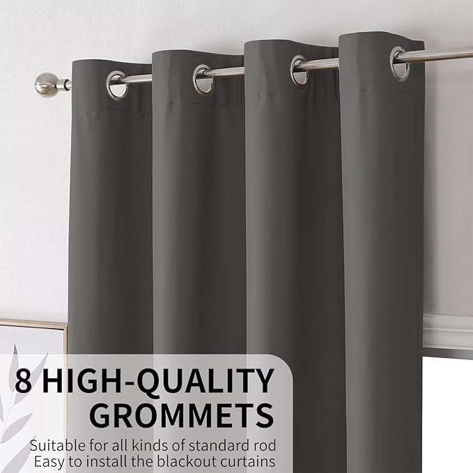 Joydeco Blackout Curtains, 2 Panels Sets, 52x72 Inches, Grey, Grommet, Thermal Insulation, Room Darkening, for Bedroom & Living Room