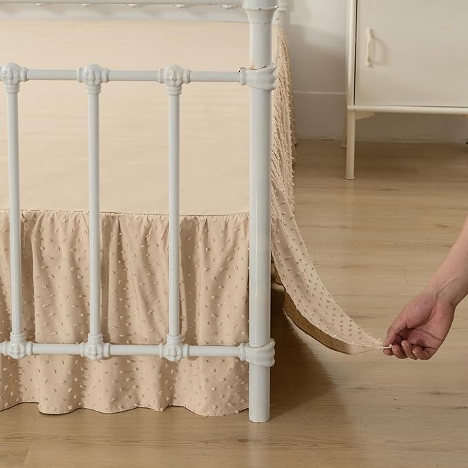 Tufted Dot Bed Skirt King Size,Ruffled Bed Skirt with Split Corners, King Bed Skirt 14 Inch Drop, Boho King Size Bed Skirt Camel for Ruffled Bed Skirt with Split Corners, Bed Skirt King Size