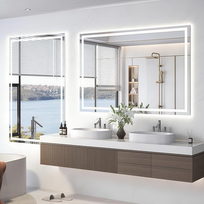 55"X36" LED Bathroom Mirror with Front Lights and Backlit, Anti-Fog, Dimmable, Shatter-Proof Tempered Glass, Lighted Bathroom Vanity Mirror for Wall with 3 Colors, Memory Function