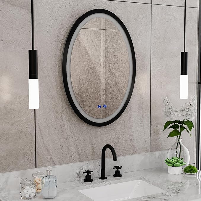 DreamLine Brilliance 28 in. H x 20 in. W Oval Light-up Mirror, Matte Black