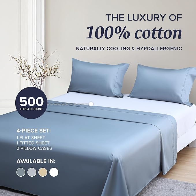 Beckham Hotel Collection Cal King Sheet Set 100% Cotton, 500TC Luxury Sateen Bedding, 16” Deep Pocket, Moisture-Wicking, 4-Piece, Dark Gray