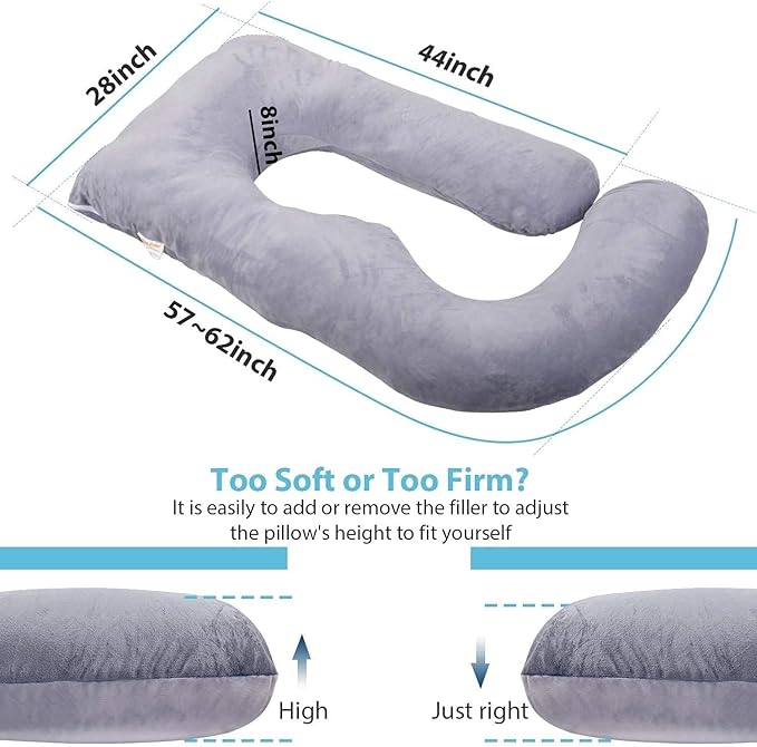 Pregnancy Pillow J-Shaped Full Body Pillow, 59 inch with Velvet Cover Easy to Remove and Wash, Support Pregnant Women's Backs Legs and HIPS, Improve Sleep,Pregnancy Pillow for Women ，Gray