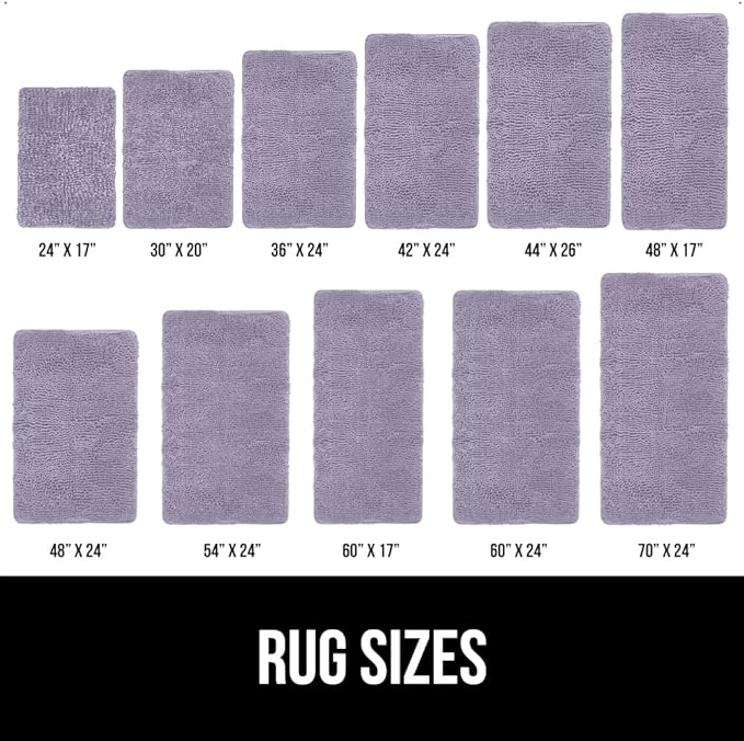 GORILLA GRIP Bath Rug Mat, Soft Absorbent Chenille, Quick Dry Microfiber Mats, Rubber Backing Washable Shower Floor Rugs, Bathmat Runner, US Designed Bathroom Home Decor Accessories 24x17 Light Purple