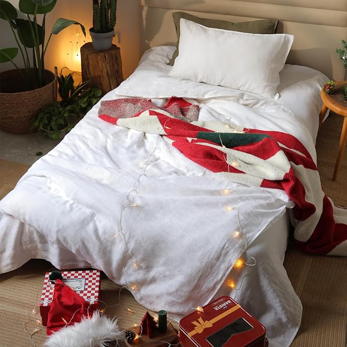 XZ XIFA White Linen Duvet Cover Twin, 100% Washed French Flax Linen Bedding Set with Zipper Closure, Cooling & Textured Bed Sets for Hot Sleepers(1 Duvet Cover, 1 Pillowcases)