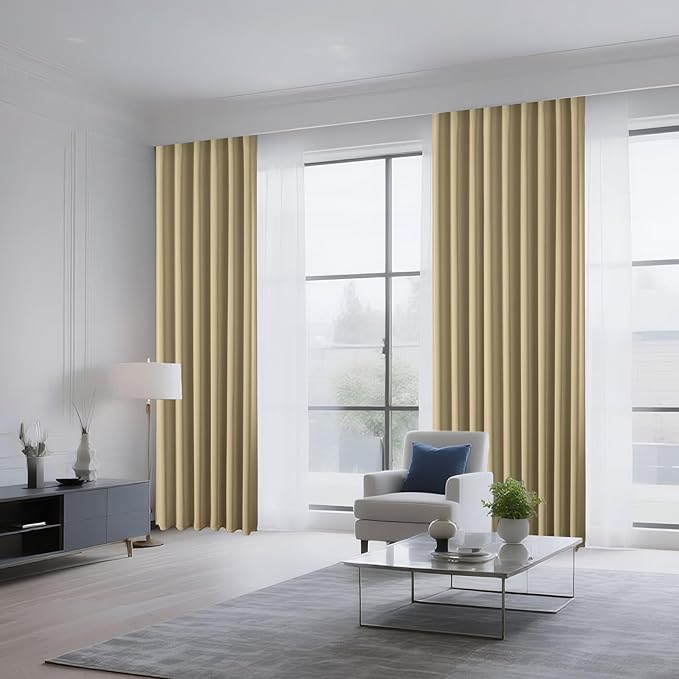 CUCRAF Beige Blackout Curtains 108 inch Length 2 Panels Set, Rod Pocket Room Darkening Drapes for Bedroom Living Room, Insulated Thermal Light Blocking Window Curtain (W52 x L108 Inch)