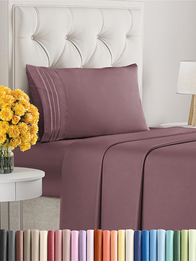 Twin XL Size 3 Piece Sheet Set - Extra Soft, Breathable & Cooling Sheets - Hotel Luxury Durable Bed Sheets for Women & Men - Deep Pockets, Easy-Fit & Wrinkle-Free Sheets - Cool Plum Oeko-Tex Sheets