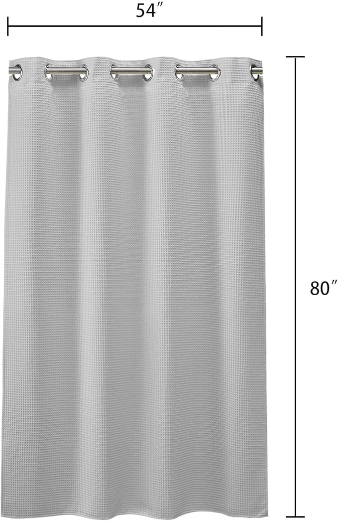 River Dream 54" W Stall Waffle No Hooks Shower Curtain with Snap in Liner,Cotton Blend Fabric Shower Curtain for Bathroom,Hotel Quality,Grey,54Wx80L