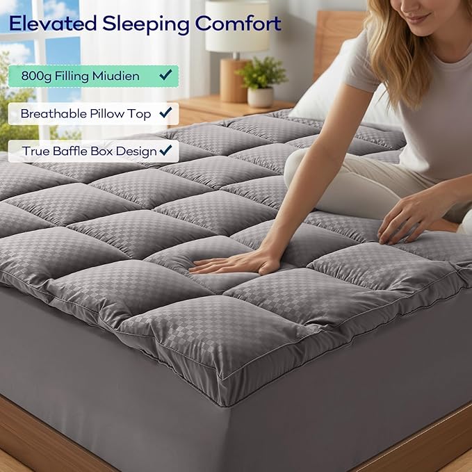 OLANLY Dual-Layer 4 Inch Full Size Memory Foam Mattress Topper for Back Pain, 2 Inch Cooling Pillow Top Mattress Pad Cover and 2 Inch Gel Memory Foam Topper, Deep Elastic Pocket, Light Grey