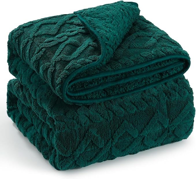 Wemore Weighted Blanket for Adults Twin Size 15 lbs, Dual Sided Soft Fuzzy Jacquard Sherpa Weighted Blankets for Sleeping, Cozy Fluffy Knitted Heavy Blanket for Couch Bed, Green, 48 x 72 inches
