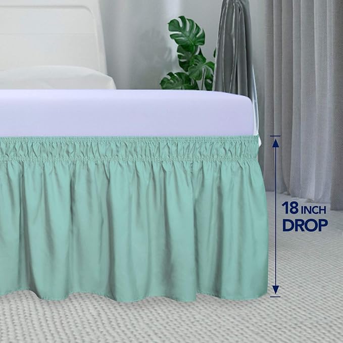 PureFit Wrap Around Ruffled Bed Skirt with Adjustable Elastic Belt - 18 Inch Drop Easy to Put On, Wrinkle Free Bedskirt Dust Ruffles, Bed Frame Cover for Queen, King and C-King Size Beds, Baby Blue