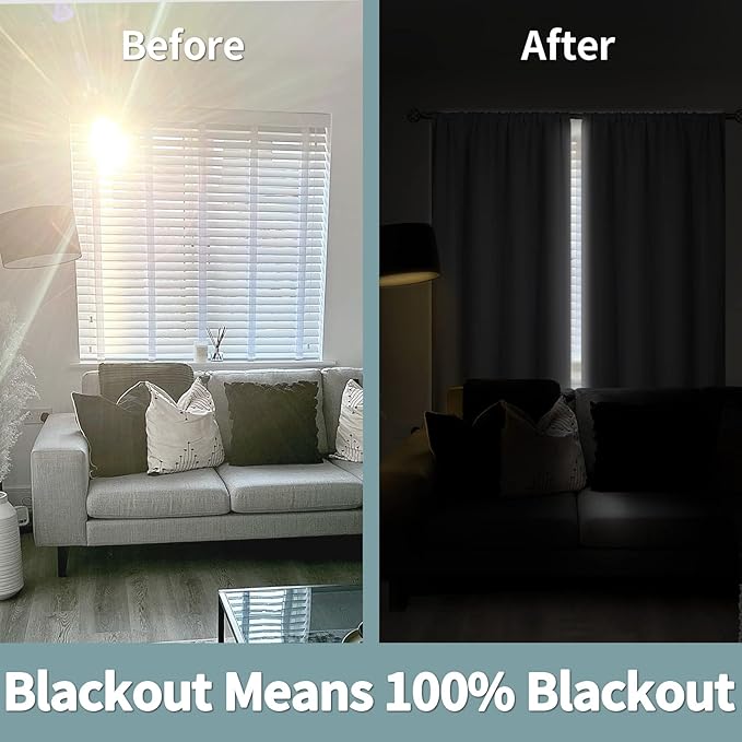 BGment Thermal Insulated 100% Blackout Curtains for Bedroom with Black Liner, Double Layer Full Room Darkening Noise Reducing Rod Pocket Curtain (52 x 63 Inch, Light Grey, 2 Panels)