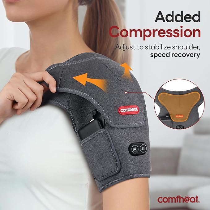 Cordless Shoulder Heating Pad with Vibration Massage for Frozen Shoulder Rotator Cuff Pain Relief, 5000mAh Battery Powered Heated Shoulder Brace Wrap, 1-3H Hot Compress for Men & Women
