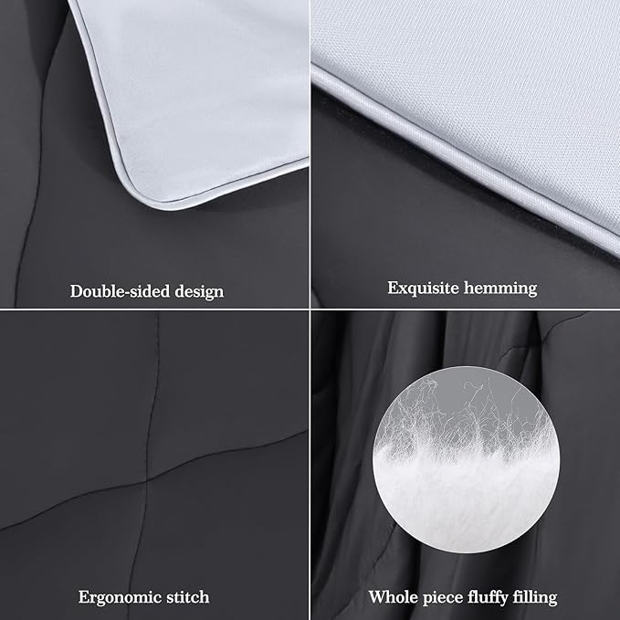 Elegear Revolutionary Cooling Comforter Queen Absorb Body Heat to Keep Cool, Cooling Blanket for Hot Sleepers Japanese Arc-Chill 3.0 Cool Tech Summer Comforter Hypo-Allergenic Cool Quilt-Black/Gray