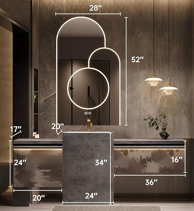Single Sink Freestanding Bath Vanity, Modern Bath Vanity with LED Smart Mirror, 80IN Solid Wood Floating Bathroom Sink Cabinet with Marble Slate Top and Large Storage Drawer