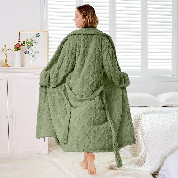 MIZZEO Microfiber Robes for Women, Cozy Soft Warm Plush Women Robe Plush Long Bathrobe