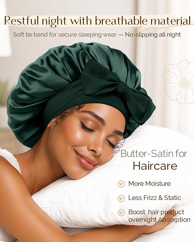 YANIBEST Silk Hair Bonnet for Sleeping, Double Layer Hair Bonnet with Elastic Tie Band for Curly Natural Hair Reduce frizz