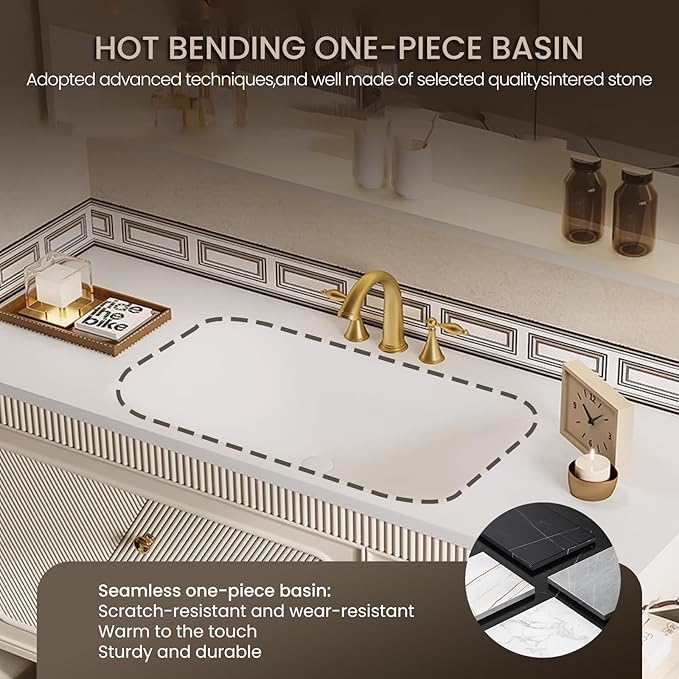 Floating Bathroom Vanity with Sink, Modern Bathroom Vanity with LED Smart Defogging Mirror Cabinet and Open Shelf, Bathroom Sink Cabinet with Striped Glass Door and Drawer Storage (Milk White,28IN)