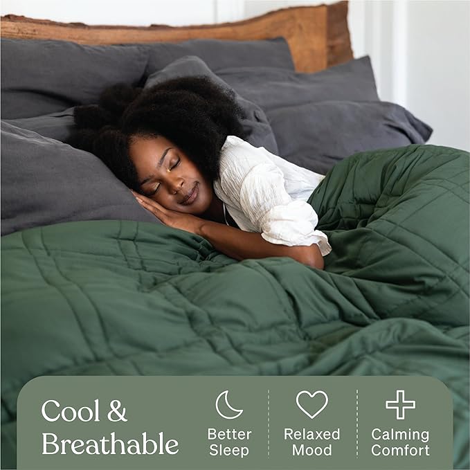 Baloo Weighted Blanket for Adults 20 lb (Spruce Green, 60"x80") | Cool & 100% Cotton | Machine Washable & Dryer Safe | Glass Microbead Fill