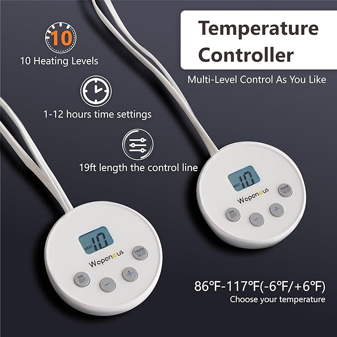 Wapaneus Heated Blanket Electric Queen Size 84"x90"-Dual Control with 10 Heat Levels 12 Timer Settings and 8 Hours Auto-Shut Off,Fast-Heating Electric Blanket,ETL Listed Machine Washable,Ivory