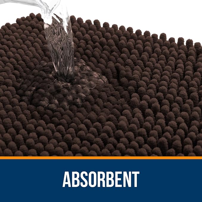OLANLY Bathroom Rugs 40x24, Extra Soft Absorbent Chenille Bath Rugs, Rubber Backing Quick Dry, Machine Washable Bath Mats for Bathroom Floor, Tub and Shower, Home Decor Accessories, Brown