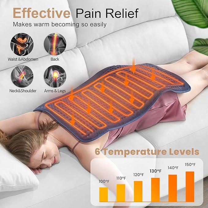 VAAGHANM Heating Pad: 33 x 17 inches Electric Heating Pad for Back Pain Relief -Extra Large Heat Pad for Shoulder/Neck/Cramp/Menstrual Pain - Upgraded 6 Timer & 6 Temperature Controller