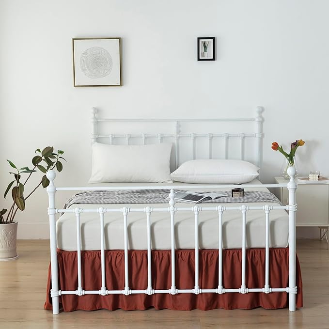 Bed Skirt King Size Ruffled Bed Skirts with Split Corners,14 Inch Drop Dust Ruffle Bed Skirt with Platform, Rust, 14'' King