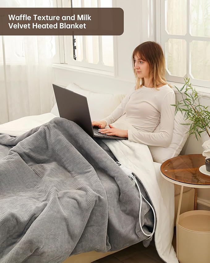 Electric Heated Blanket Throw Size, Washable Blanket Warmer for Home for Adults, Fast Heating, Super Cozy Soft Fabric, 50" x 60", 9 Heat Levels, 1-9H Auto-Off, ETL Certified, Gray