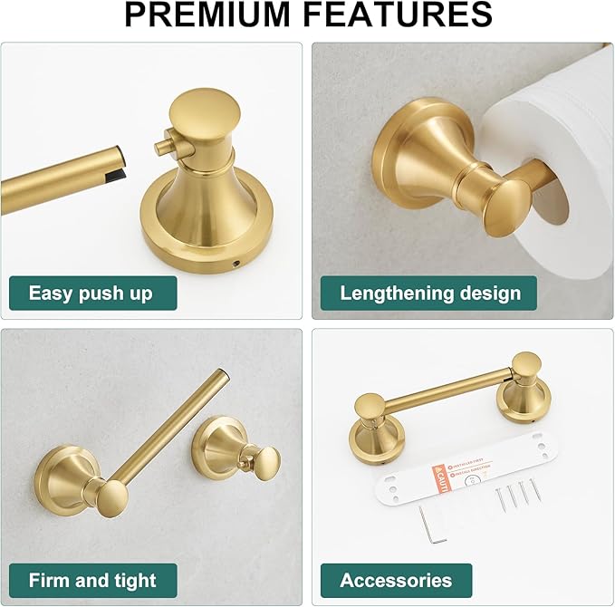 Hoimpro Wall Mounted Rustproof Toilet Tissue Paper Holder Bathroom Accessories Toilet roll Paper Hanger, Brushed Gold