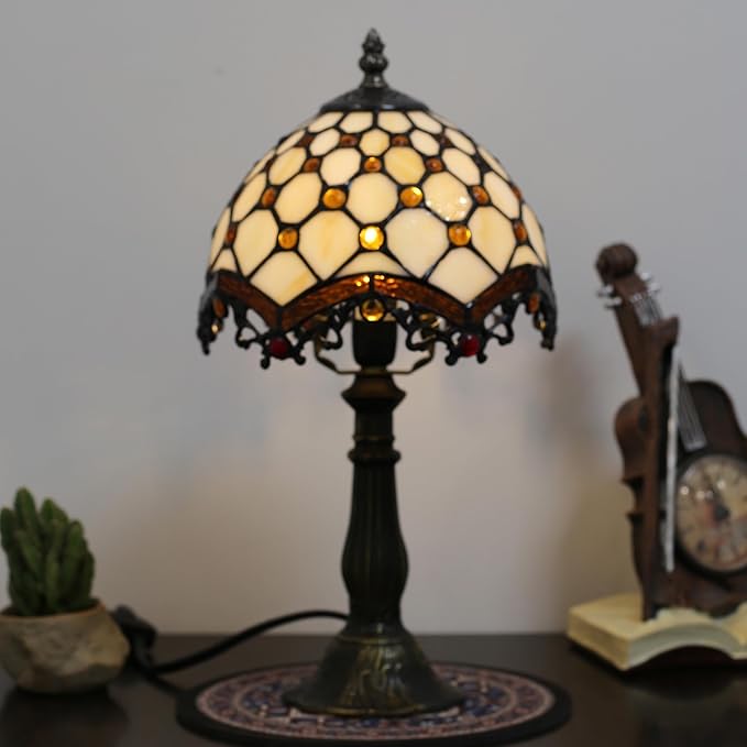 Stained Glass Table Lamp - 8-inch Vintage Stained Glass Lamp, Suitable for Bedroom Bedside, Living Room Night Light, and Home Office mini Table lamp