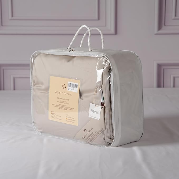 CUDDLE DREAMS Lightweight Silk Filled Comforter for Summer, Detachable Tencel Duvet Cover for Easy Care, Naturally Breathable (Light Pewter, Twin)