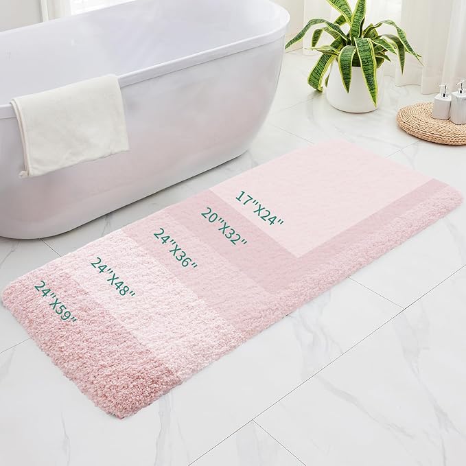 Pink Bathroom Rugs 24x36 Non Slip Fluffy Bath Mat for Bathroom Floor Washable Plush Luxury Bath Rug for Tub Soft Shaggy Absorbent Shower Sink Mat