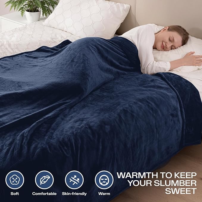 Electric Blanket Queen Size, Heated Blanket Soft Flannel Heating Blanket Queen Size with 10 Hours Auto Off, 8 Heating Levels, Machine Washable ETL Certification (Navy Blue, 84" x 90")