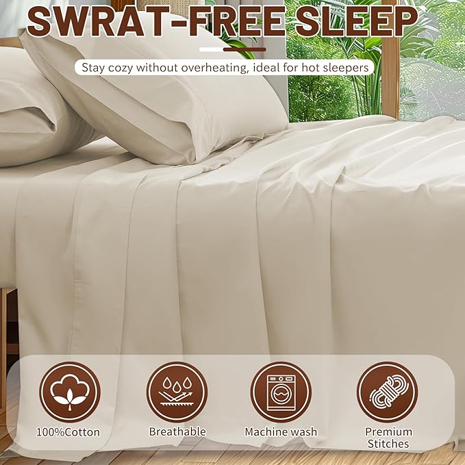 Extra Deep Pocket King Sheets 18-24 Inch 1000 Thread Count 100% Egyptian Cotton Sateen Weave Soft Breathable 4 Pieces（King，Linen）