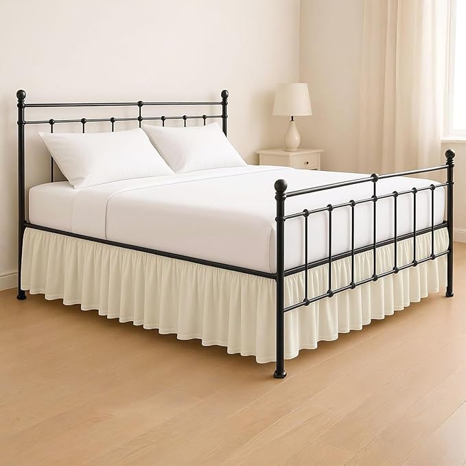 KRISHNA Ruffled Bed Skirt with Split Corners Full, 100% Microfiber Hotel Quality, 24 Inch Drop Dust Ruffle Gathered Bedskirt with Platform, 54" x 75", Ivory
