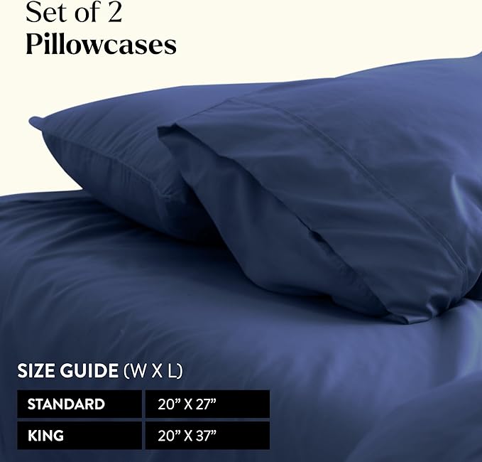 Miracle Made Extra Luxe Soft Cooling Pillowcase, 2-Piece Silver-Infused Cotton Fabric – Lightweight, Thermoregulating, Breathable Cover for Sensitive Skin, King/Cali King Size, Navy Blue
