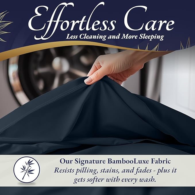 DECOLURE 100% Viscose Derived from Bamboo Sheets Twin Size 3pcs - Ultra Soft & Luxuriously Cooling, 17" Deep Pocket, Double Stitching, Perfect for Hot Sleepers - Twin Bed Sheets (Navy Blue)