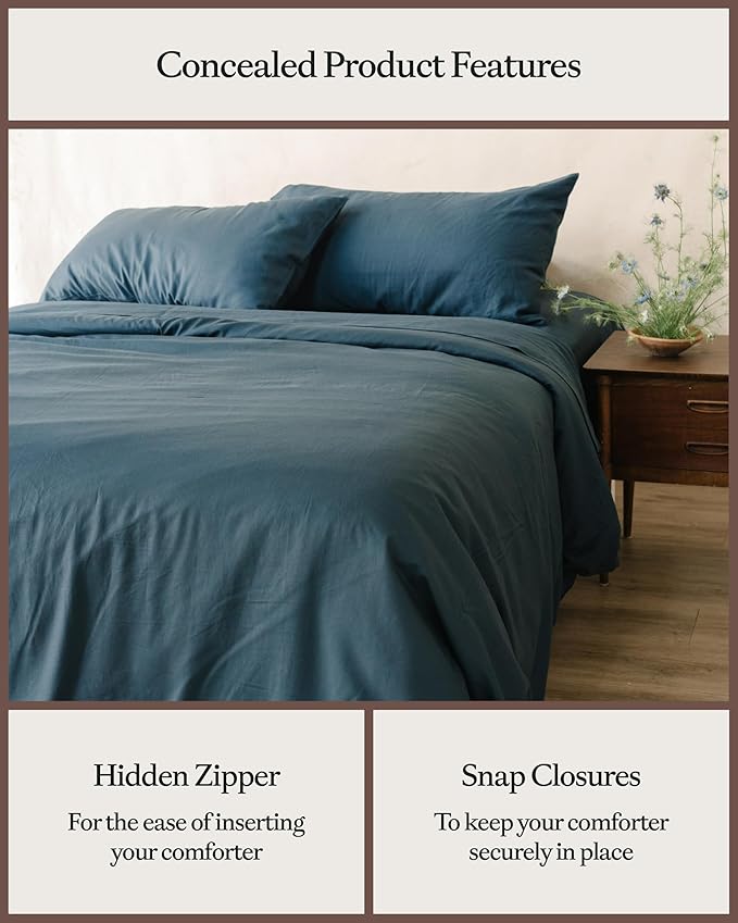 Cozy Earth Luxury Duvet Cover King - 100% Viscose from Bamboo - Ultra-Soft, Cooling & Lightweight Duvet Cover - Temperature-Regulating Bedding - Concealed Zip & Interior Snap Closures - Pacific Blue